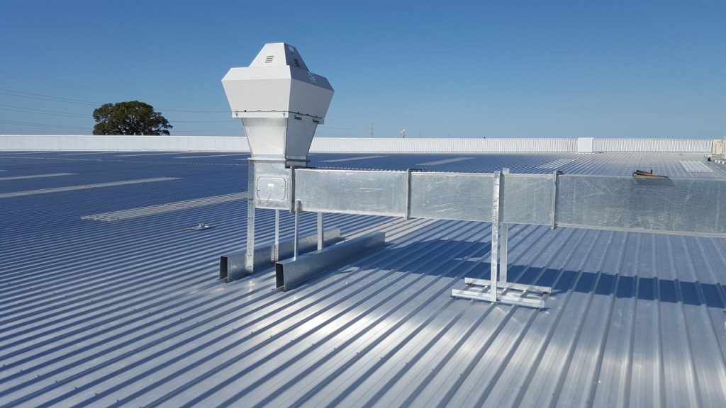 metal roof with commercial HVAC service